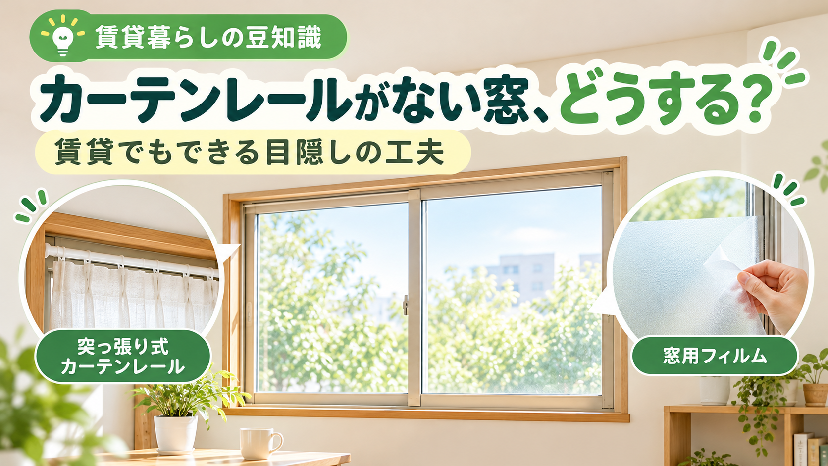 【窓まわり】カーテンレールがない窓、どうする？賃貸でもできる目隠しの工夫